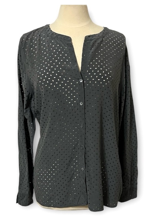 ecru Tops - Ecru Gray Silk Eyelet Button Down Shirt Size XL